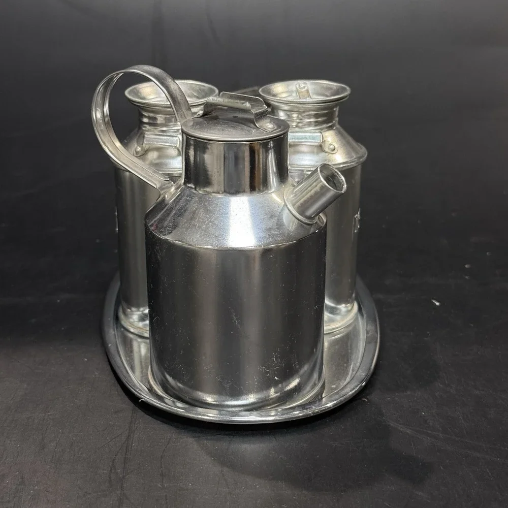 Vintage Mid Century Aluminum Kitchen Table‎ Condiment Set Made in Japan 9pc LNC
